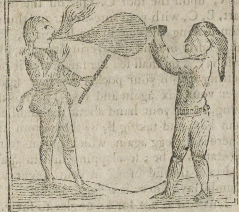 An illustration from Hocus pocus, or The whole art of legerdemain, in perfection : by which the meanest capacity may perform the whole without the help of a teacher : together with the use of all the instruments belonging thereto : to which is now added abundance of new and rare inventions, 1795, leaf 58