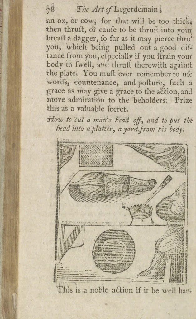 An illustration from Hocus pocus, or The whole art of legerdemain, in perfection : by which the meanest capacity may perform the whole without the help of a teacher : together with the use of all the instruments belonging thereto : to which is now added abundance of new and rare inventions, 1795, leaf 84