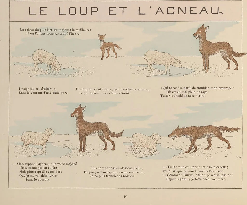 An illustration from Fables choisies pour les enfants et illustrées par B. de Monvel, 1888, leaf 44