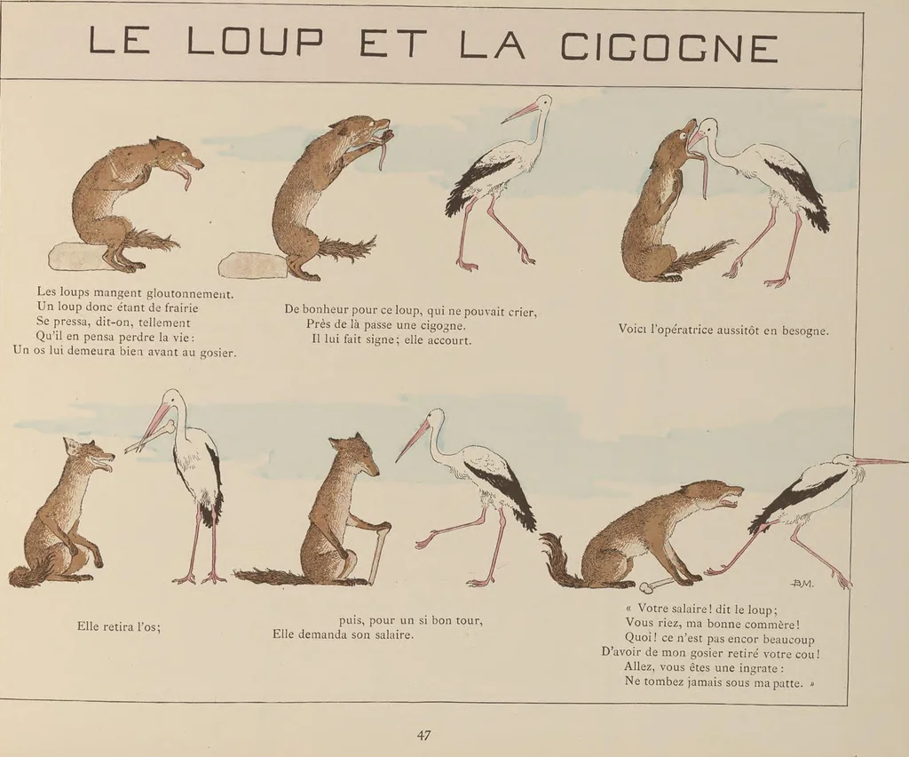 An illustration from Fables choisies pour les enfants et illustrées par B. de Monvel, 1888, leaf 51