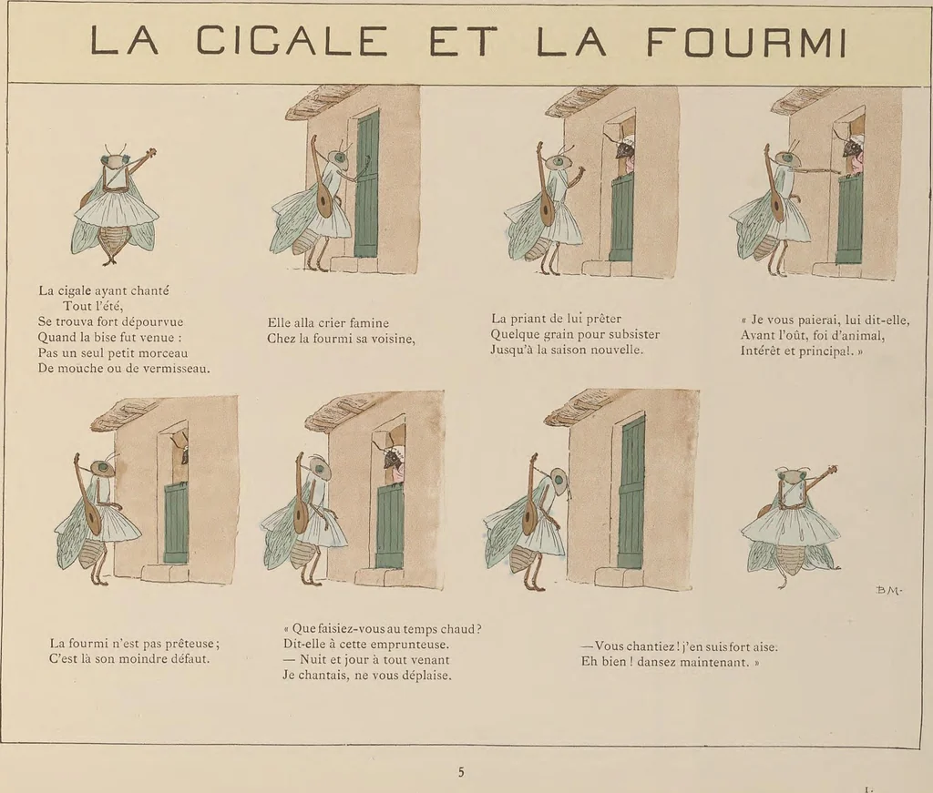 An illustration from Fables choisies pour les enfants et illustrées par B. de Monvel, 1888, leaf 9