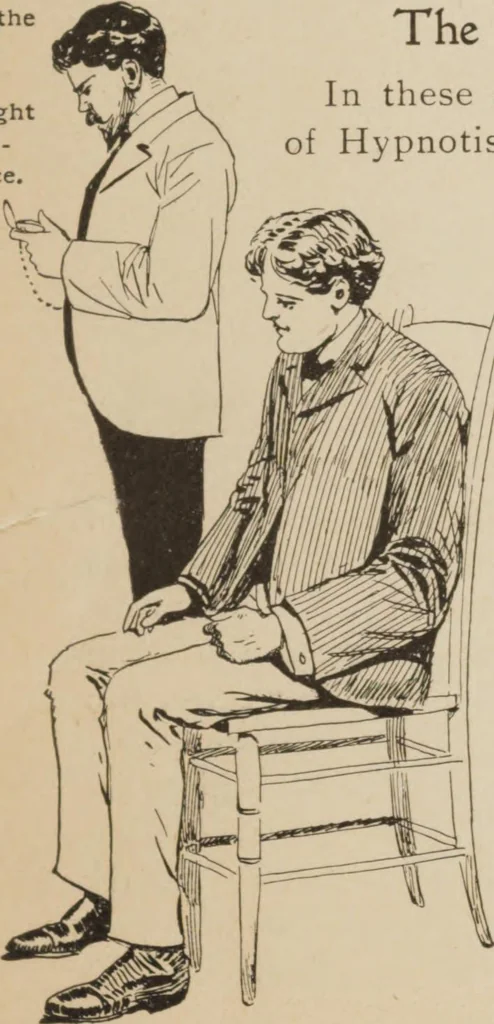 An illustration from Prof. L.A. Harraden's complete mail course of twenty illustrated lessons in hypnotism, 1899, leaf 18