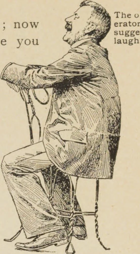 An illustration from Prof. L.A. Harraden's complete mail course of twenty illustrated lessons in hypnotism, 1899, leaf 20