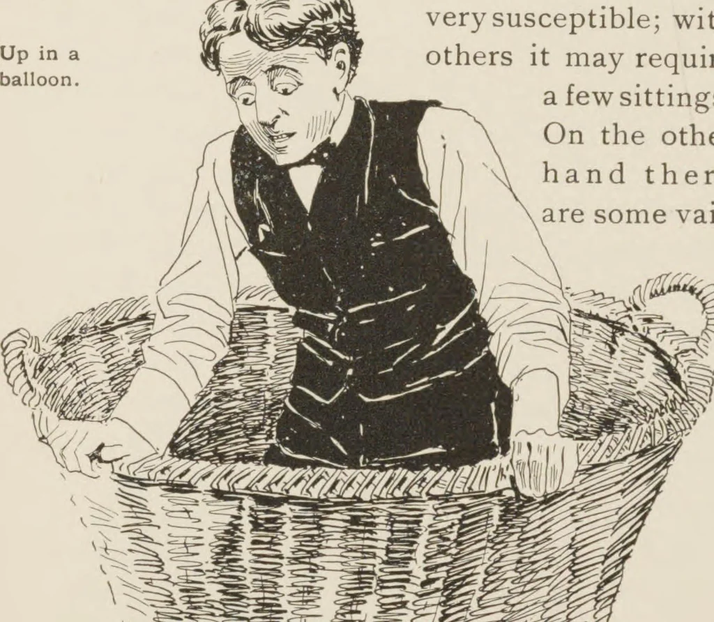 An illustration from Prof. L.A. Harraden's complete mail course of twenty illustrated lessons in hypnotism, 1899, leaf 23
