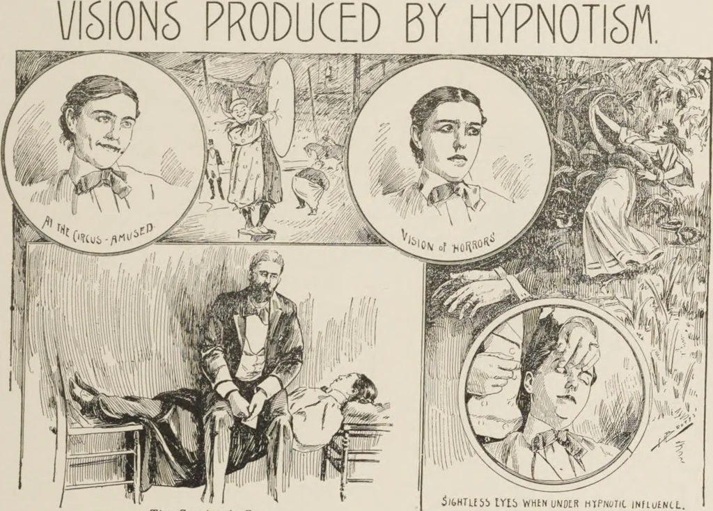 An illustration from Prof. L.A. Harraden's complete mail course of twenty illustrated lessons in hypnotism, 1899, leaf 30