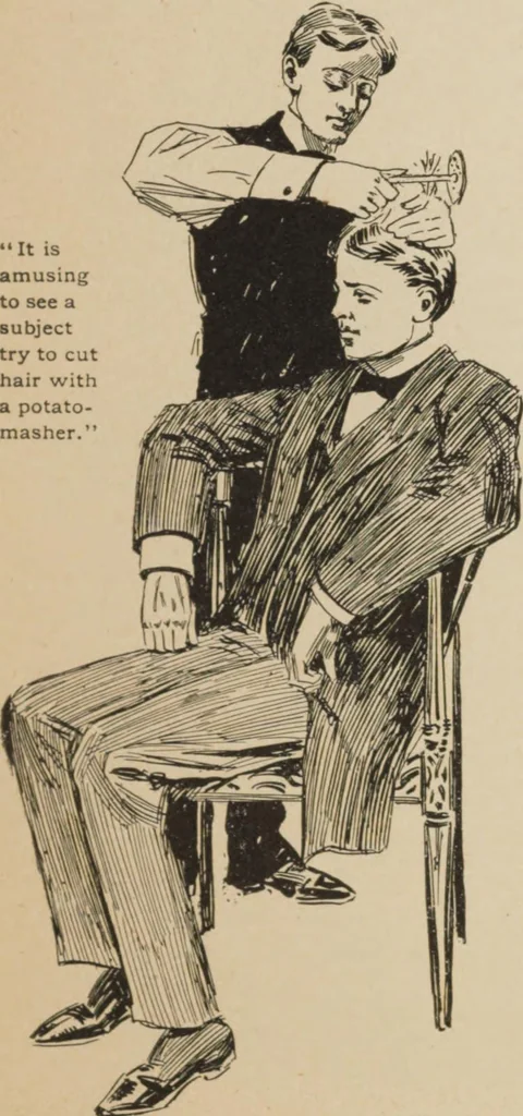 An illustration from Prof. L.A. Harraden's complete mail course of twenty illustrated lessons in hypnotism, 1899, leaf 40