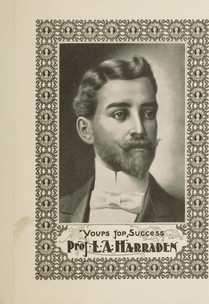 An illustration from Prof. L.A. Harraden's complete mail course of twenty illustrated lessons in hypnotism, 1899, leaf 6