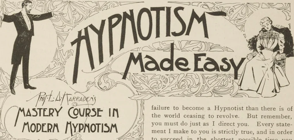 An illustration from Prof. L.A. Harraden's complete mail course of twenty illustrated lessons in hypnotism, 1899, leaf 7