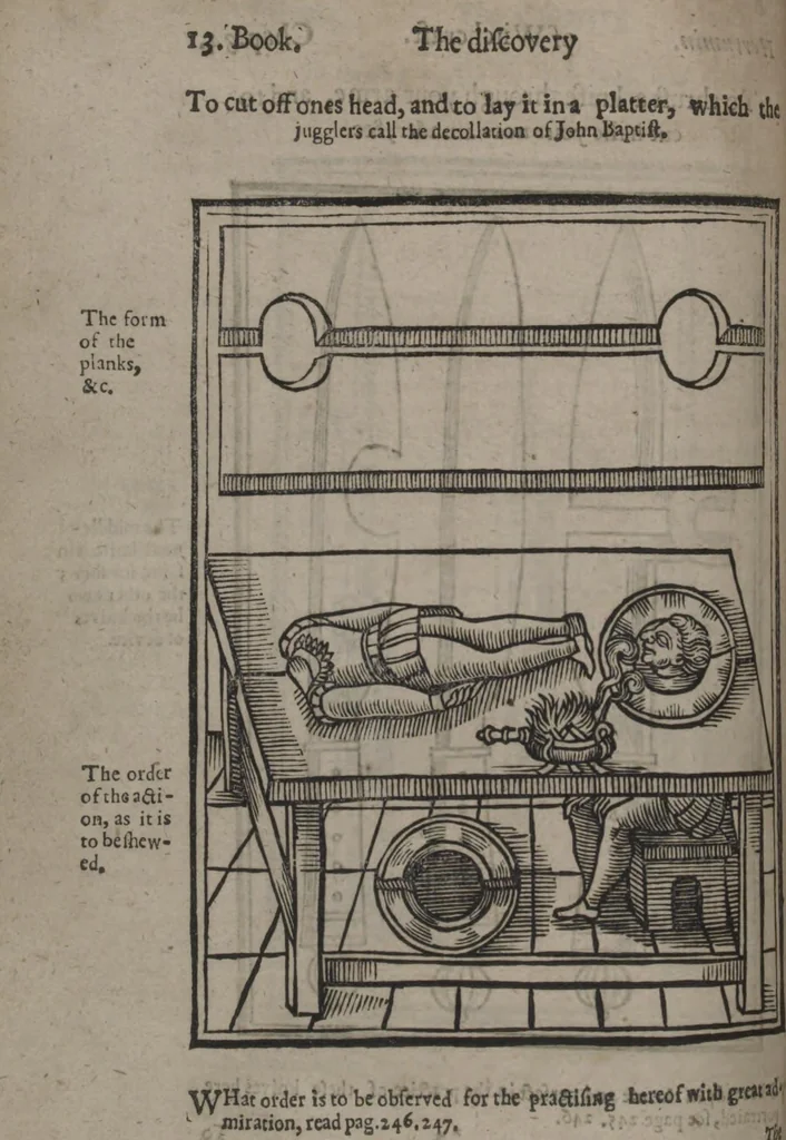 An illustration from Scot's discovery of witchcraft : proving the common opinions of witches contracting with divels, spirits, or familiars, and their power to kill, torment, and consume the bodies of men, women, and children, or other creatures by diseases or otherwise, their flying in the air, &c. to be but imaginary, erronious conceptions and novelties : wherein also the lewde unchristian practices of witchmongers upon aged, melancholy, ignorant, and superstious [sic] people in extorting confessions by inhumane terrors and tortures is notably detected ... : whereunto is added, a treatise upon the nature, and substance of spirits and divels &c, 1651, leaf 282