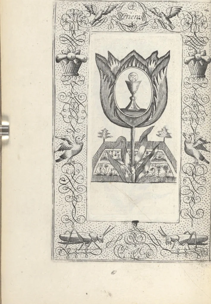 An illustration from Les sainctes prieres de l'ame chrestienne, 1644, leaf 183