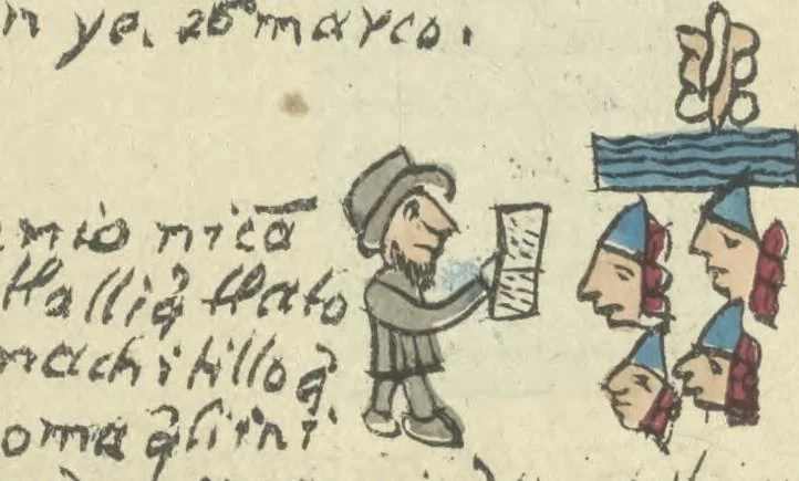 An illustration from Histoire de la nation Mexicaine, depuis le départ d'Aztlan jusqu'à l'arrivée des conquérants espanols (et au delà 1607) : manuscrit figuratif acompagné de texte en langue Nahuatl ou Mexicaine suivi d'une traduction en français, 1893, leaf 109