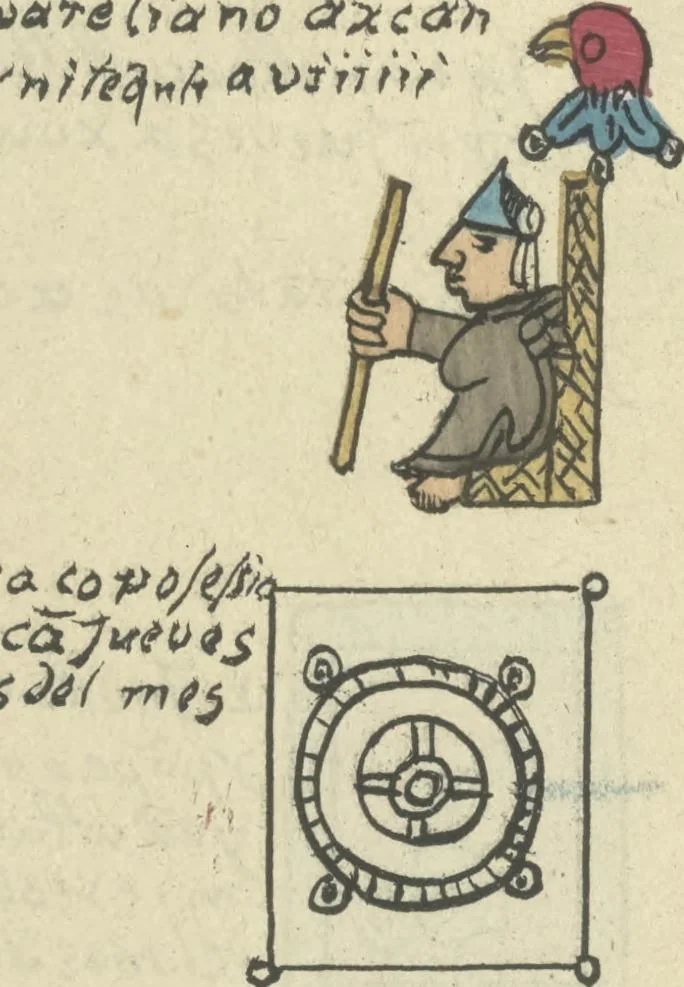 An illustration from Histoire de la nation Mexicaine, depuis le départ d'Aztlan jusqu'à l'arrivée des conquérants espanols (et au delà 1607) : manuscrit figuratif acompagné de texte en langue Nahuatl ou Mexicaine suivi d'une traduction en français, 1893, leaf 125