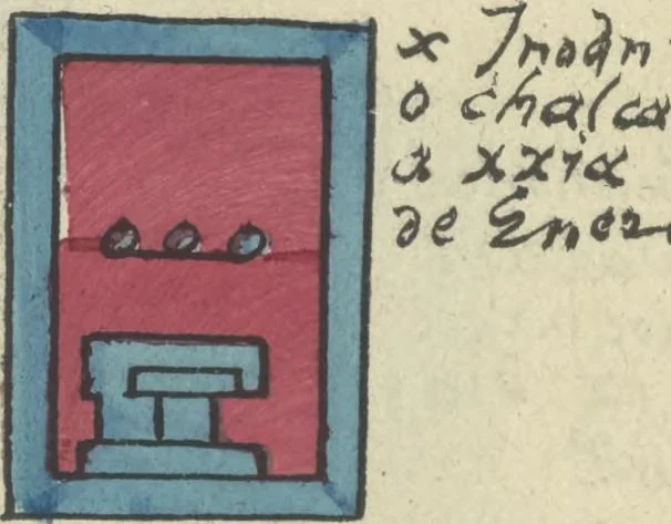 An illustration from Histoire de la nation Mexicaine, depuis le départ d'Aztlan jusqu'à l'arrivée des conquérants espanols (et au delà 1607) : manuscrit figuratif acompagné de texte en langue Nahuatl ou Mexicaine suivi d'une traduction en français, 1893, leaf 125
