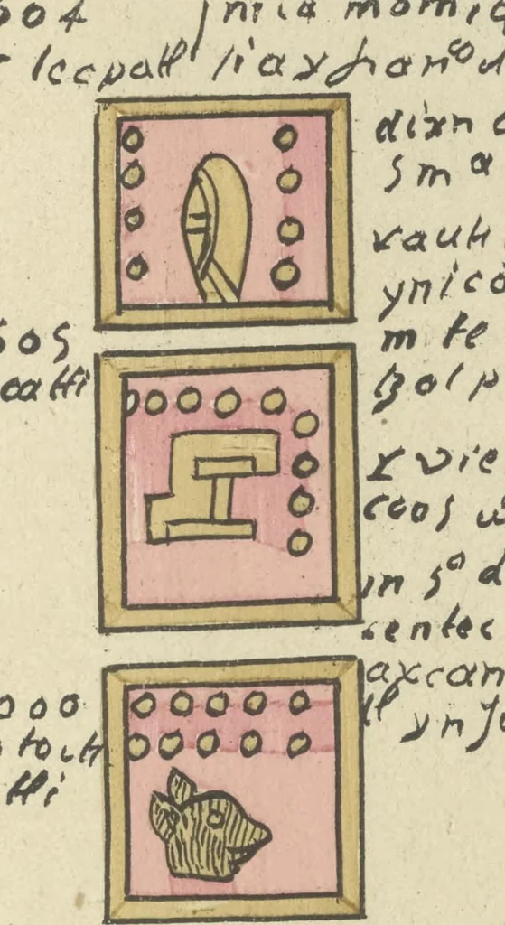 An illustration from Histoire de la nation Mexicaine, depuis le départ d'Aztlan jusqu'à l'arrivée des conquérants espanols (et au delà 1607) : manuscrit figuratif acompagné de texte en langue Nahuatl ou Mexicaine suivi d'une traduction en français, 1893, leaf 146