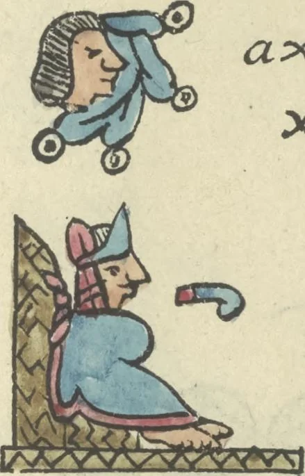 An illustration from Histoire de la nation Mexicaine, depuis le départ d'Aztlan jusqu'à l'arrivée des conquérants espanols (et au delà 1607) : manuscrit figuratif acompagné de texte en langue Nahuatl ou Mexicaine suivi d'une traduction en français, 1893, leaf 156