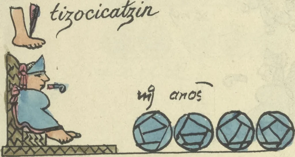 An illustration from Histoire de la nation Mexicaine, depuis le départ d'Aztlan jusqu'à l'arrivée des conquérants espanols (et au delà 1607) : manuscrit figuratif acompagné de texte en langue Nahuatl ou Mexicaine suivi d'une traduction en français, 1893, leaf 157