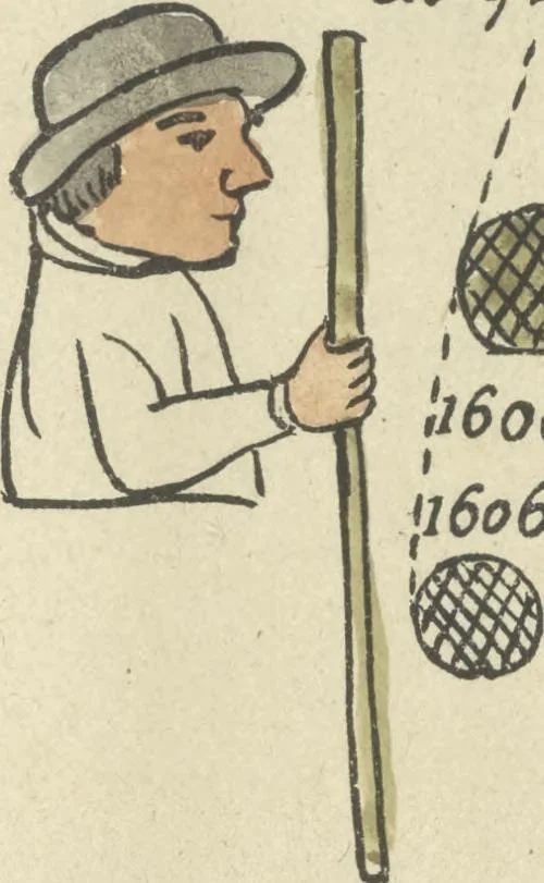An illustration from Histoire de la nation Mexicaine, depuis le départ d'Aztlan jusqu'à l'arrivée des conquérants espanols (et au delà 1607) : manuscrit figuratif acompagné de texte en langue Nahuatl ou Mexicaine suivi d'une traduction en français, 1893, leaf 168