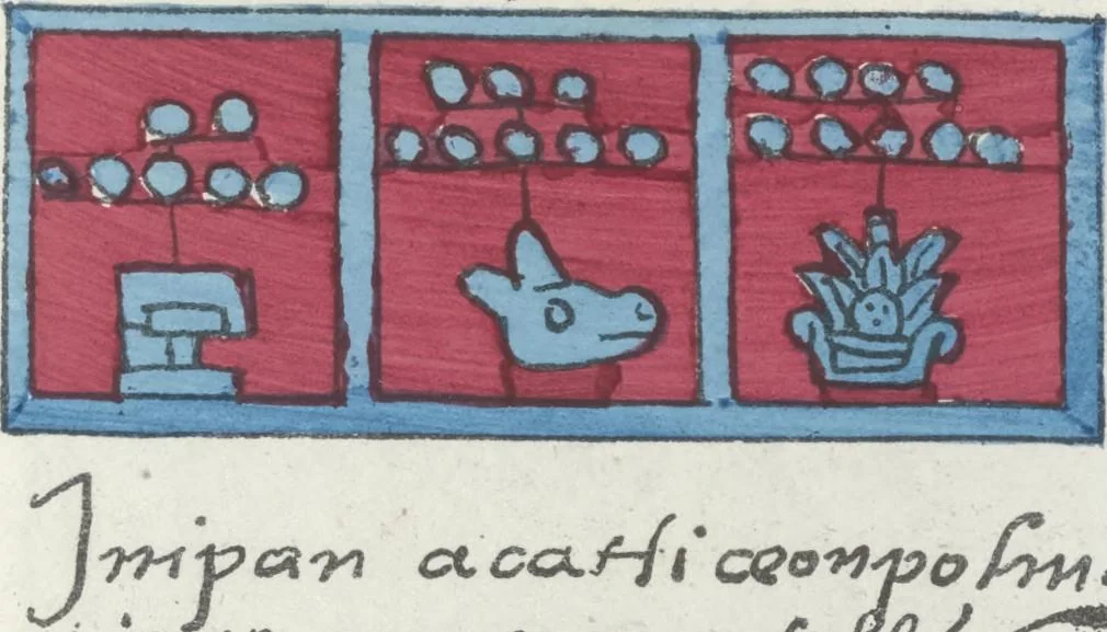 An illustration from Histoire de la nation Mexicaine, depuis le départ d'Aztlan jusqu'à l'arrivée des conquérants espanols (et au delà 1607) : manuscrit figuratif acompagné de texte en langue Nahuatl ou Mexicaine suivi d'une traduction en français, 1893, leaf 24