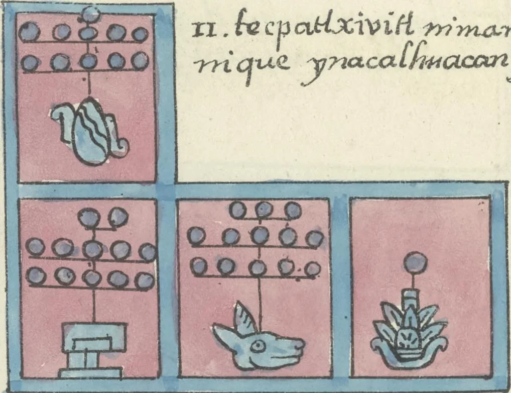 An illustration from Histoire de la nation Mexicaine, depuis le départ d'Aztlan jusqu'à l'arrivée des conquérants espanols (et au delà 1607) : manuscrit figuratif acompagné de texte en langue Nahuatl ou Mexicaine suivi d'une traduction en français, 1893, leaf 31