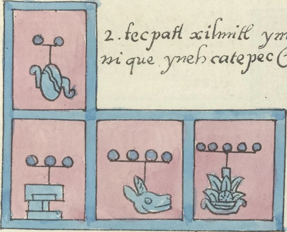 An illustration from Histoire de la nation Mexicaine, depuis le départ d'Aztlan jusqu'à l'arrivée des conquérants espanols (et au delà 1607) : manuscrit figuratif acompagné de texte en langue Nahuatl ou Mexicaine suivi d'une traduction en français, 1893, leaf 32