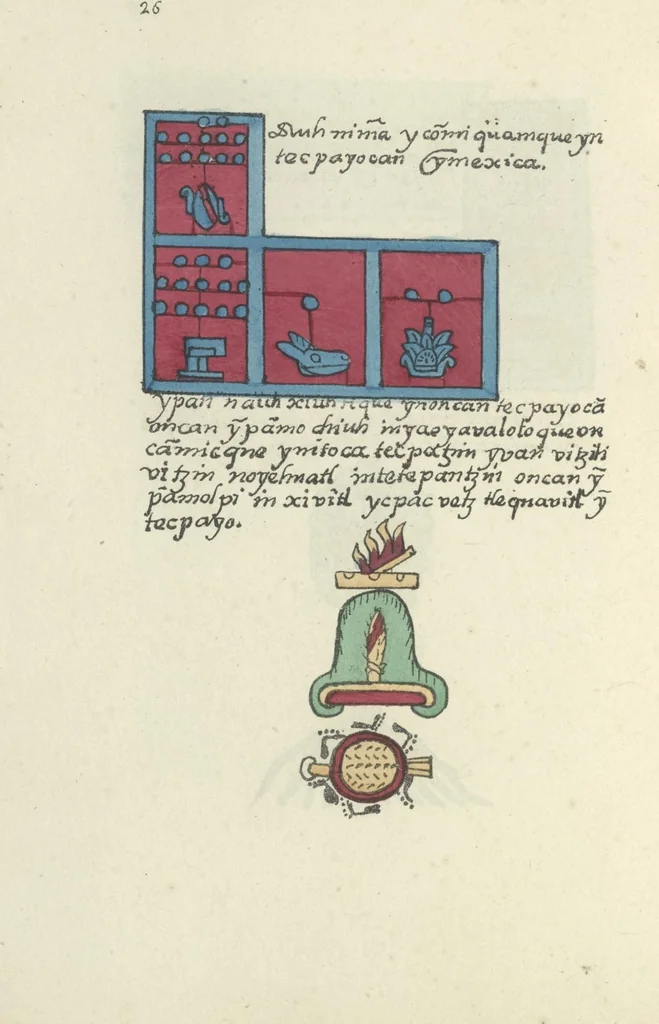 An illustration from Histoire de la nation Mexicaine, depuis le départ d'Aztlan jusqu'à l'arrivée des conquérants espanols (et au delà 1607) : manuscrit figuratif acompagné de texte en langue Nahuatl ou Mexicaine suivi d'une traduction en français, 1893, leaf 37