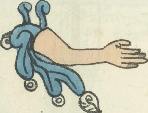 An illustration from Histoire de la nation Mexicaine, depuis le départ d'Aztlan jusqu'à l'arrivée des conquérants espanols (et au delà 1607) : manuscrit figuratif acompagné de texte en langue Nahuatl ou Mexicaine suivi d'une traduction en français, 1893, leaf 41