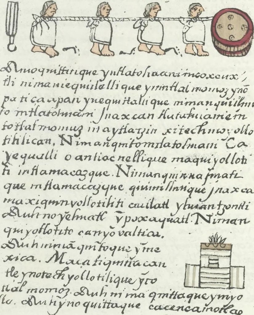 An illustration from Histoire de la nation Mexicaine, depuis le départ d'Aztlan jusqu'à l'arrivée des conquérants espanols (et au delà 1607) : manuscrit figuratif acompagné de texte en langue Nahuatl ou Mexicaine suivi d'une traduction en français, 1893, leaf 51