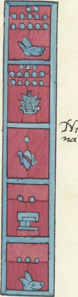 An illustration from Histoire de la nation Mexicaine, depuis le départ d'Aztlan jusqu'à l'arrivée des conquérants espanols (et au delà 1607) : manuscrit figuratif acompagné de texte en langue Nahuatl ou Mexicaine suivi d'une traduction en français, 1893, leaf 73