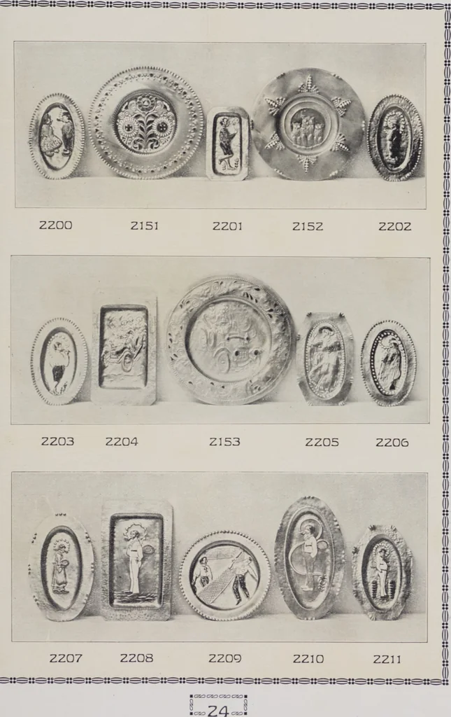 An illustration from Vulkania, Prostějov. Odděleni I., Dekorativní a praktické umělecké́ předměty pro výzdobu bytu = Section I. Objets d'art en métal pratiques et décoratifs pour l'ornement du logis, 1907, leaf 17
