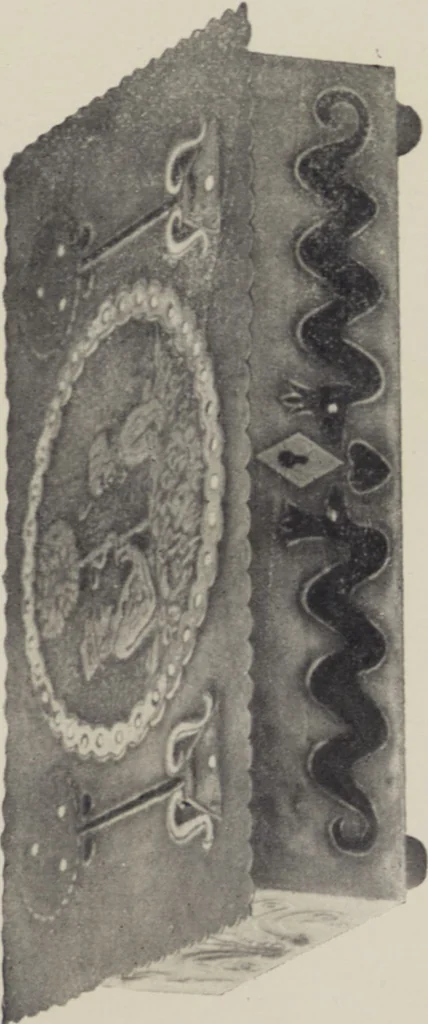 An illustration from Vulkania, Prostějov. Odděleni I., Dekorativní a praktické umělecké́ předměty pro výzdobu bytu = Section I. Objets d'art en métal pratiques et décoratifs pour l'ornement du logis, 1907, leaf 20