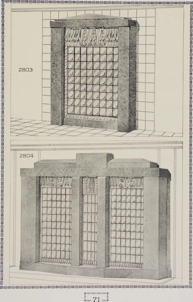 An illustration from Vulkania, Prostějov. Odděleni I., Dekorativní a praktické umělecké́ předměty pro výzdobu bytu = Section I. Objets d'art en métal pratiques et décoratifs pour l'ornement du logis, 1907, leaf 37