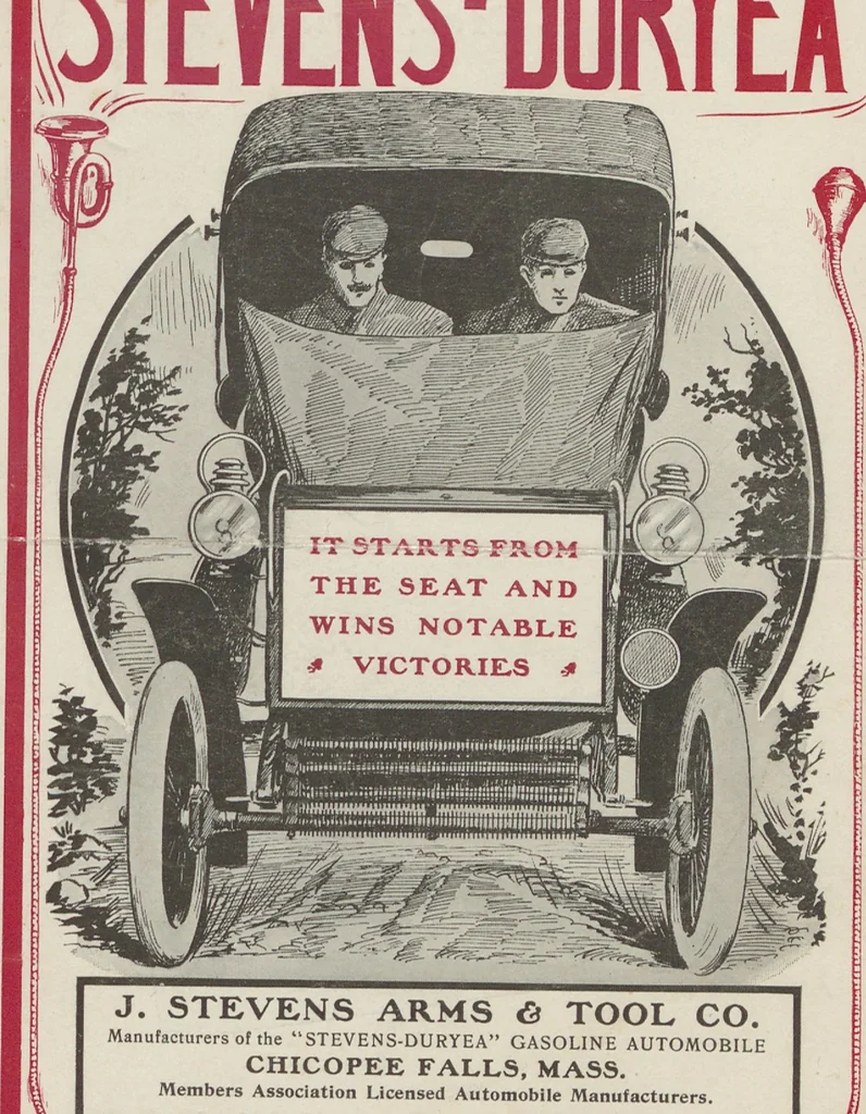 An illustration from Stevens-Duryea : it starts from the seat and wins notable victories / J. Stevens Arms & Tool Co, 1904, leaf 1