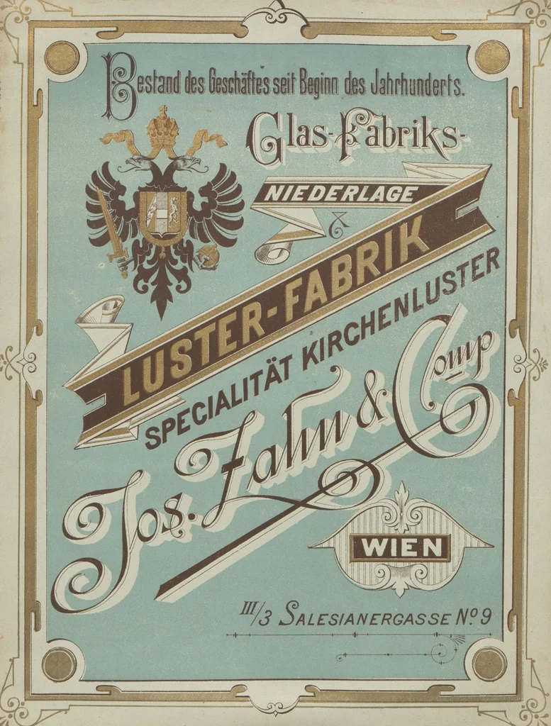 An illustration from Glas-Fabriks-Niederlage und Luster-Fabrik : Jos. Zahn & Comp., Wien, III. Salesianergasse 9, 1892, leaf 1