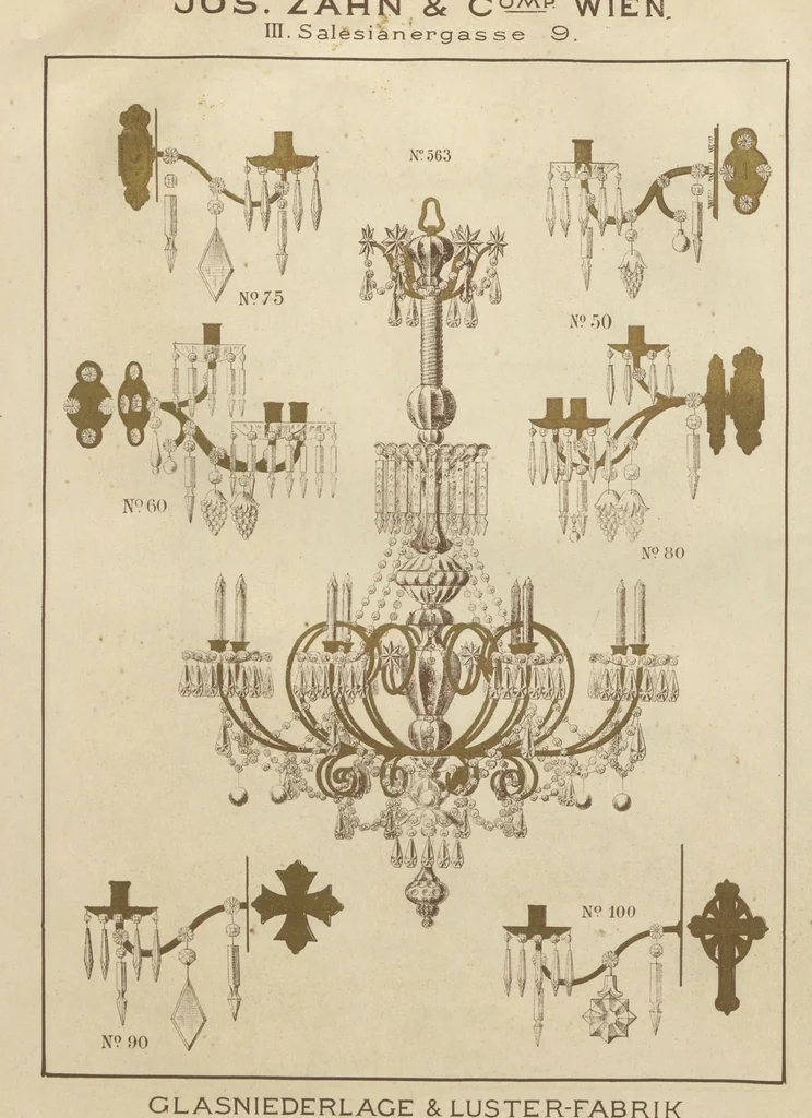 An illustration from Glas-Fabriks-Niederlage und Luster-Fabrik : Jos. Zahn & Comp., Wien, III. Salesianergasse 9, 1892, leaf 19