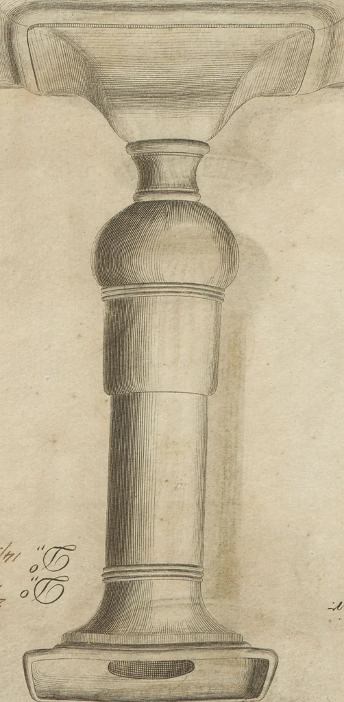 An illustration from Engraved pattern book or trade catalogue of Sheffield plate, including cruet, soy frames, dinnerware, soup tureens, sauce boats, platters, coasters, salt cellars, mustard pots, serving pieces, utensils, cake baskets, tea urns, candlesticks, candelabra, oil lamps, snuffers and more, 1800, leaf 121