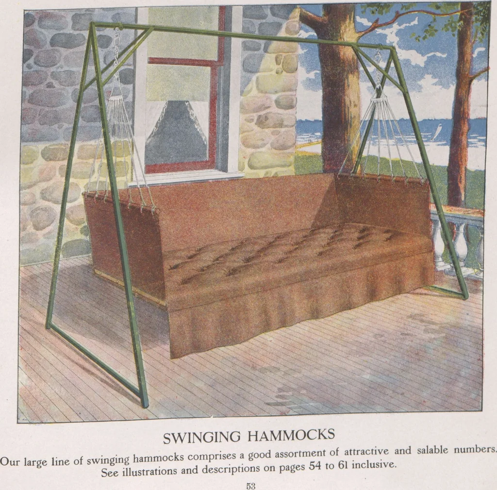 An illustration from Hammocks : couch hammocks, stands, ropes, chains, hooks and attachments, 1918, leaf 37