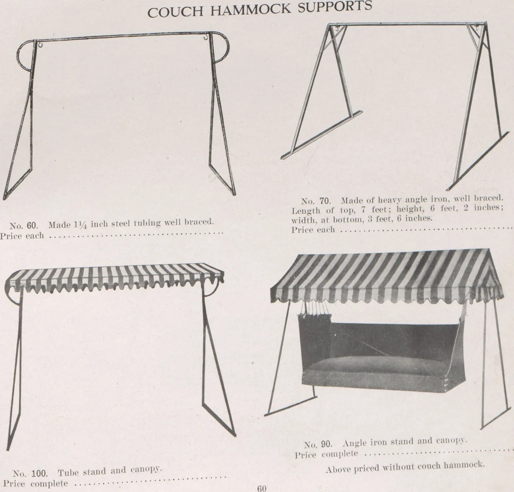 An illustration from Hammocks : couch hammocks, stands, ropes, chains, hooks and attachments, 1918, leaf 44
