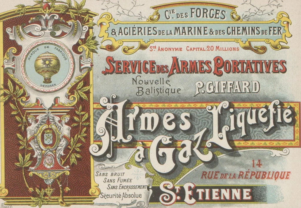An illustration from Nouvelle balistique P. Giffard : à gaz liquéfié / Cie des forges et aciéries de la marine et des chemins de fer, 1892, leaf 1