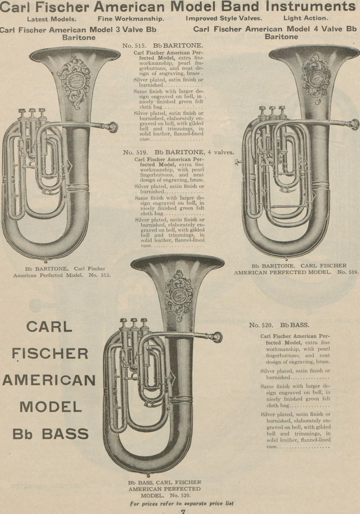 An illustration from Carl Fischer new competition catalog of band instruments and specialities pertaining to military bands, 1919, leaf 15