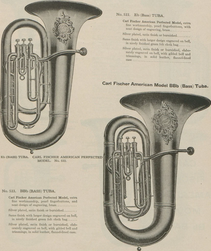 An illustration from Carl Fischer new competition catalog of band instruments and specialities pertaining to military bands, 1919, leaf 16
