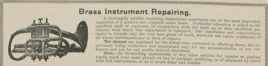 An illustration from Carl Fischer new competition catalog of band instruments and specialities pertaining to military bands, 1919, leaf 28