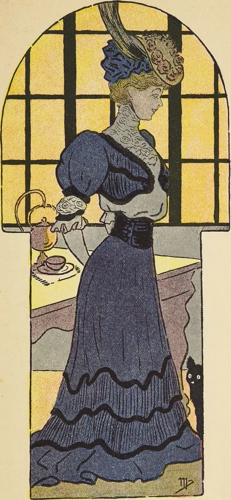 An illustration from Costumes inédits / de Aine-Montaillé, 1, Place Vendôme, Paris ; dessins fantaisistes de Mich, 1906, leaf 15