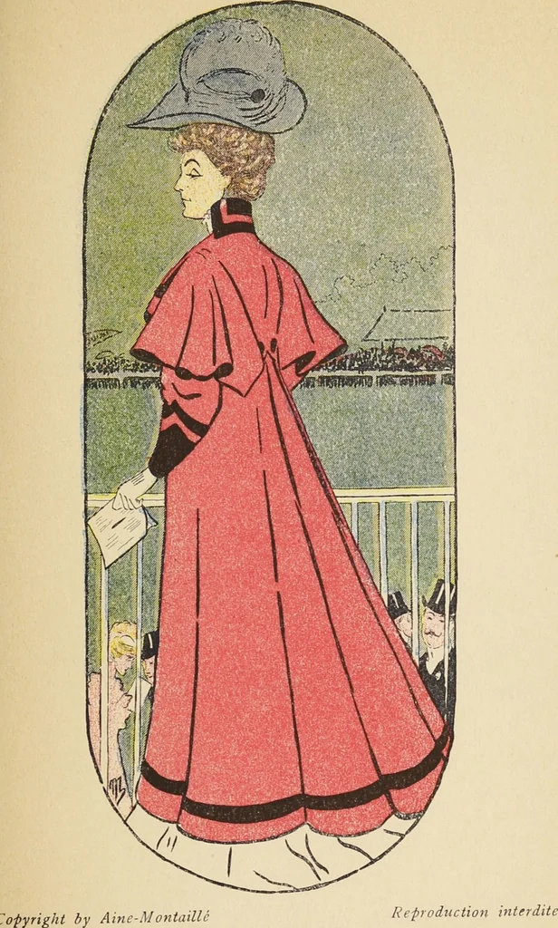 An illustration from Costumes inédits / de Aine-Montaillé, 1, Place Vendôme, Paris ; dessins fantaisistes de Mich, 1906, leaf 17