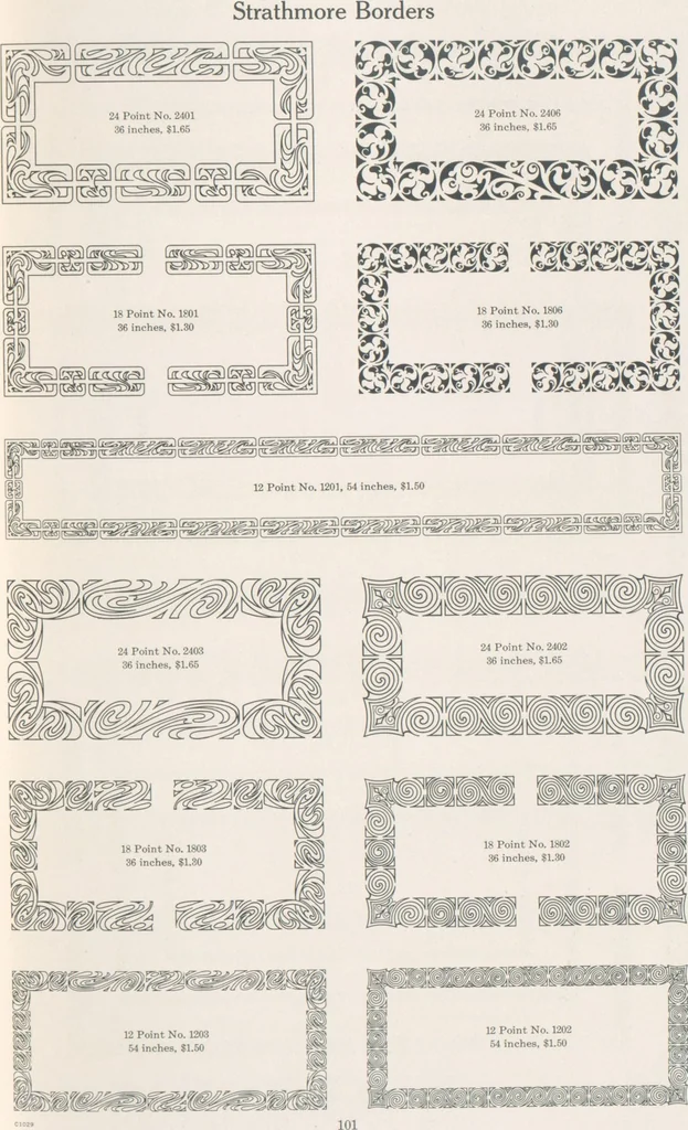 An illustration from Decorative materials : borders, ornaments and initials ; a complete catalogue of practical decorations for printers and publishers, 1913, leaf 106