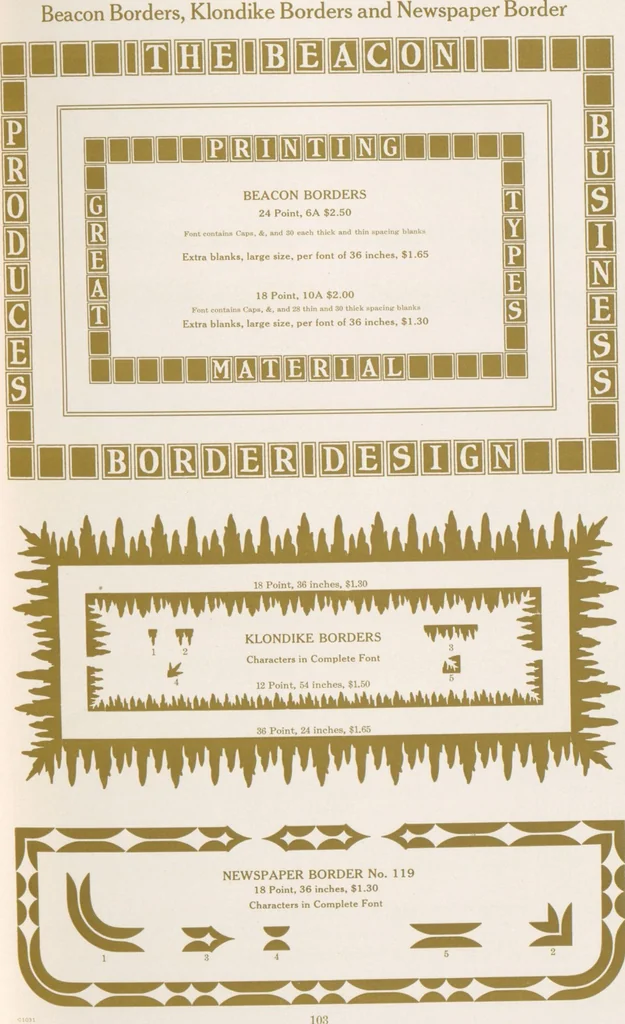 An illustration from Decorative materials : borders, ornaments and initials ; a complete catalogue of practical decorations for printers and publishers, 1913, leaf 108