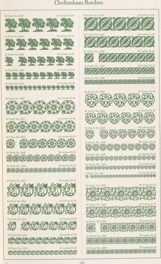 An illustration from Decorative materials : borders, ornaments and initials ; a complete catalogue of practical decorations for printers and publishers, 1913, leaf 114