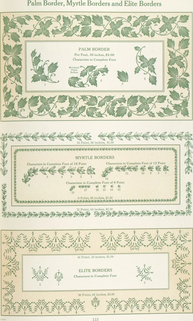 An illustration from Decorative materials : borders, ornaments and initials ; a complete catalogue of practical decorations for printers and publishers, 1913, leaf 118