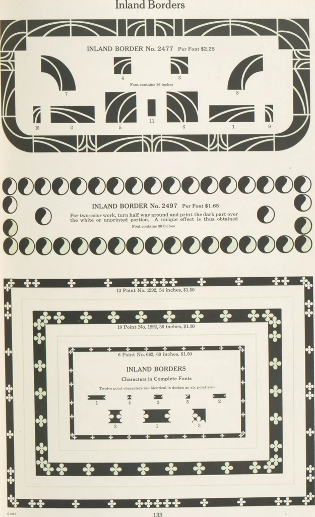 An illustration from Decorative materials : borders, ornaments and initials ; a complete catalogue of practical decorations for printers and publishers, 1913, leaf 138