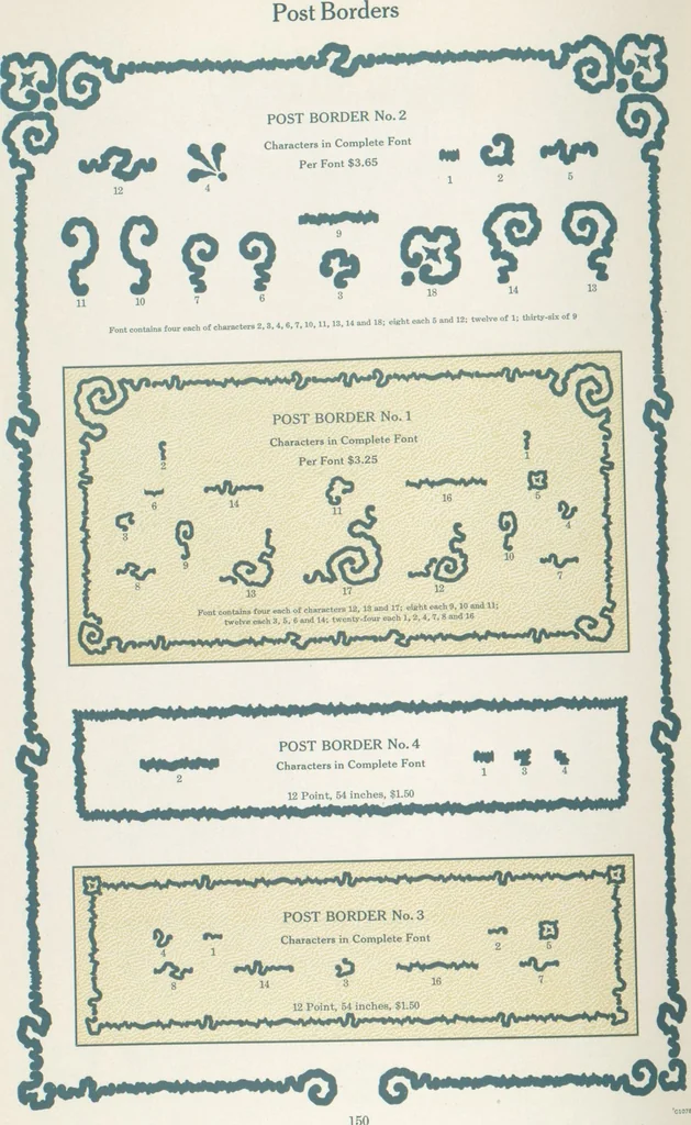 An illustration from Decorative materials : borders, ornaments and initials ; a complete catalogue of practical decorations for printers and publishers, 1913, leaf 155