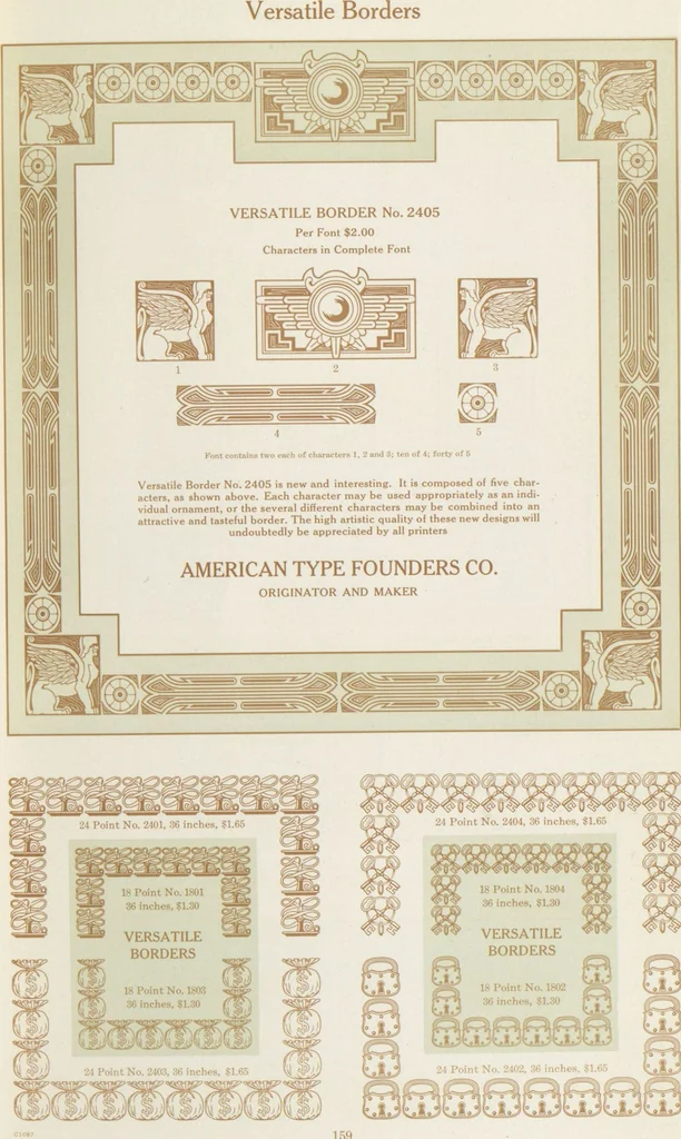 An illustration from Decorative materials : borders, ornaments and initials ; a complete catalogue of practical decorations for printers and publishers, 1913, leaf 164